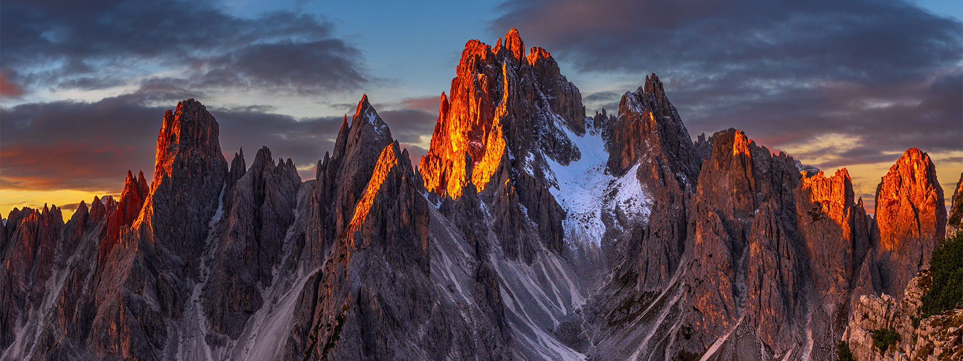 Sunrise on jagged peaks in the Dolomites